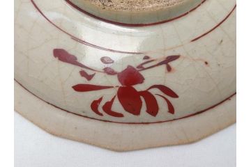 古犬山焼　麒麟　鳳凰文　6.2寸　約19cm　赤絵十八角皿(共箱付き、和食器、平皿、6寸2分)(R-063274)