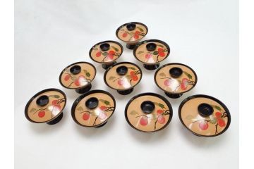 大正〜昭和初期　柿蒔絵　宮内庁御用達　平安堂　山田漆器店　輪島塗　白塗　吸物椀10客セット(共箱付き、和食器)(R-063276)