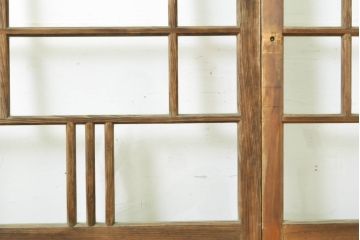 アンティーク建具　上手物!!　大正ロマン　腰板欅(ケヤキ)　どこか懐かしい雰囲気漂うガラス戸2枚セット(引き戸)(R-063282)