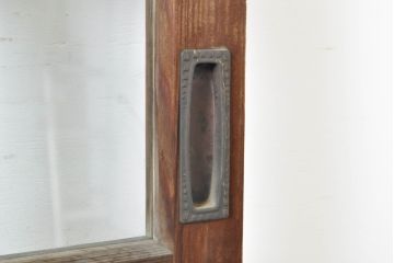 アンティーク建具　上手物!!　大正ロマン　腰板欅(ケヤキ)　どこか懐かしい雰囲気漂うガラス戸2枚セット(引き戸)(R-063282)