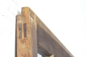 アンティーク建具　上手物!!　大正ロマン　腰板欅(ケヤキ)　どこか懐かしい雰囲気漂うガラス戸2枚セット(引き戸)(R-063282)