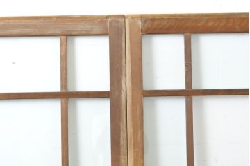 アンティーク建具　上手物!!　大正ロマン　腰板欅(ケヤキ)　どこか懐かしい雰囲気漂うガラス戸2枚セット(引き戸)(R-063282)