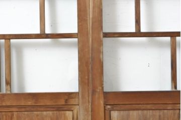 アンティーク建具　上手物!!　大正ロマン　腰板欅(ケヤキ)　どこか懐かしい雰囲気漂うガラス戸2枚セット(引き戸)(R-063282)