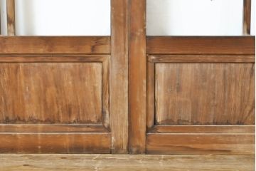 アンティーク建具　上手物!!　大正ロマン　腰板欅(ケヤキ)　どこか懐かしい雰囲気漂うガラス戸2枚セット(引き戸)(R-063282)