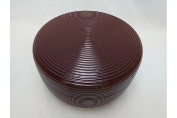 蒔絵師　吉田華正(利昭)　唐松　蒔絵　ロクロ目　盛筋　喰篭(食籠、食篭、共箱付き、菓子器、漆器)(R-063285)