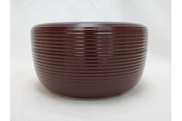 蒔絵師　吉田華正(利昭)　唐松　蒔絵　ロクロ目　盛筋　喰篭(食籠、食篭、共箱付き、菓子器、漆器)(R-063285)
