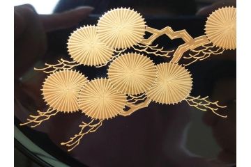 蒔絵師　吉田華正(利昭)　唐松　蒔絵　ロクロ目　盛筋　喰篭(食籠、食篭、共箱付き、菓子器、漆器)(R-063285)