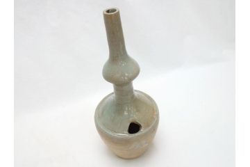 時代物　高麗青磁　一味違ったディスプレイが叶う花瓶(共箱付き、中国、李朝、花器、花生、陶磁器)(R-063286)