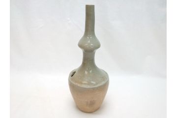 時代物　高麗青磁　一味違ったディスプレイが叶う花瓶(共箱付き、中国、李朝、花器、花生、陶磁器)(R-063286)