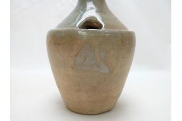時代物　高麗青磁　一味違ったディスプレイが叶う花瓶(共箱付き、中国、李朝、花器、花生、陶磁器)(R-063286)