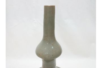 時代物　高麗青磁　一味違ったディスプレイが叶う花瓶(共箱付き、中国、李朝、花器、花生、陶磁器)(R-063286)