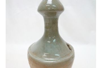 時代物　高麗青磁　一味違ったディスプレイが叶う花瓶(共箱付き、中国、李朝、花器、花生、陶磁器)(R-063286)
