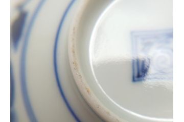 江戸期　古伊万里　染付　色絵　渦福　3.5寸　約10.7cm　フタ付き茶碗5客セット(和食器、三寸五分)(R-063287)