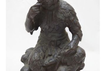 神農之像　富田武雄作　ブロンズ像(共箱付き、オブジェ、置物)(R-063288)