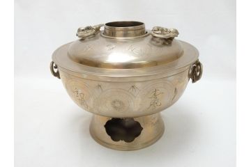 明治期　朝鮮　神仙炉(シンソルロ)　宮廷料理器(火鍋、蝙蝠、共箱付き)(R-063289)