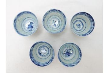 在銘　中国茶器　煎茶道具　蛍手　蛍焼き　猪口5客(ほたる、ホタル、茶道具、和食器)(R-063290)