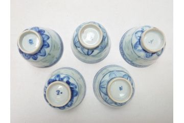在銘　中国茶器　煎茶道具　蛍手　蛍焼き　猪口5客(ほたる、ホタル、茶道具、和食器)(R-063290)