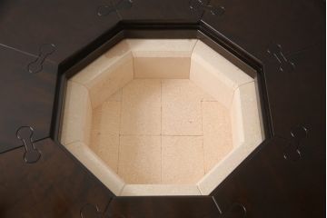 激レア品!　中古　美品　星野民芸(星野民藝)　桜材　個性的なデザインが存在感を放つ八角炉(ダイニングテーブル、囲炉裏)(R-063291)