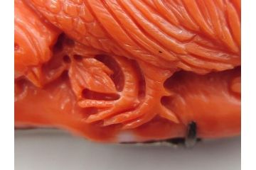 珊瑚　鶏　鮮やかな色彩が華やかさを演出する帯留め(サンゴ、にわとり、ニワトリ、鳥、和装小物、着物道具、帯締め、アクセサリー)(R-063310)