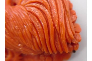 珊瑚　鶏　鮮やかな色彩が華やかさを演出する帯留め(サンゴ、にわとり、ニワトリ、鳥、和装小物、着物道具、帯締め、アクセサリー)(R-063310)