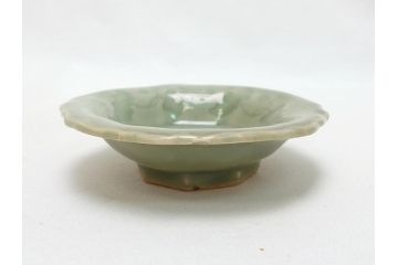 江戸〜明治　三田青磁　三田焼　3.3寸　約10cm　小皿4客セット(和食器、輪花、和皿、3寸3分)(R-063311)