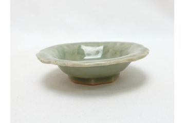 江戸〜明治　三田青磁　三田焼　3.3寸　約10cm　小皿4客セット(和食器、輪花、和皿、3寸3分)(R-063311)