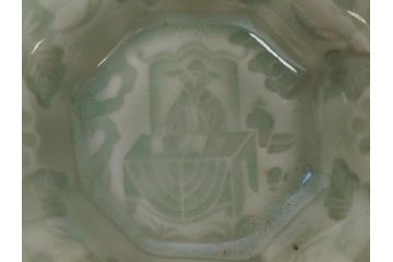 江戸〜明治　三田青磁　三田焼　3.3寸　約10cm　小皿4客セット(和食器、輪花、和皿、3寸3分)(R-063311)