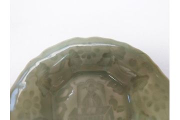 江戸〜明治　三田青磁　三田焼　3.3寸　約10cm　小皿4客セット(和食器、輪花、和皿、3寸3分)(R-063311)