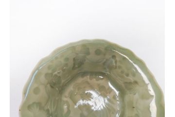 江戸〜明治　三田青磁　三田焼　3.3寸　約10cm　小皿4客セット(和食器、輪花、和皿、3寸3分)(R-063311)
