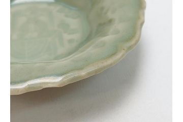江戸〜明治　三田青磁　三田焼　3.3寸　約10cm　小皿4客セット(和食器、輪花、和皿、3寸3分)(R-063311)