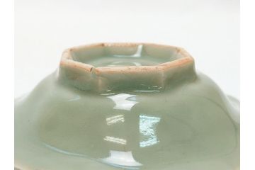 江戸〜明治　三田青磁　三田焼　3.3寸　約10cm　小皿4客セット(和食器、輪花、和皿、3寸3分)(R-063311)