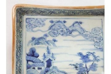 江戸期　大明萬暦年製　古伊万里　染付　4.9寸　約15cm　角皿5客セット(上手物、山水、金継ぎ、和食器、4寸9分)(R-063313)