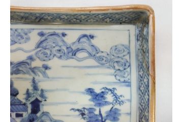 江戸期　大明萬暦年製　古伊万里　染付　4.9寸　約15cm　角皿5客セット(上手物、山水、金継ぎ、和食器、4寸9分)(R-063313)