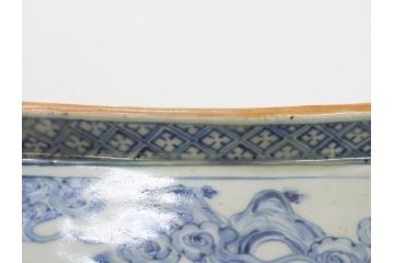 江戸期　大明萬暦年製　古伊万里　染付　4.9寸　約15cm　角皿5客セット(上手物、山水、金継ぎ、和食器、4寸9分)(R-063313)
