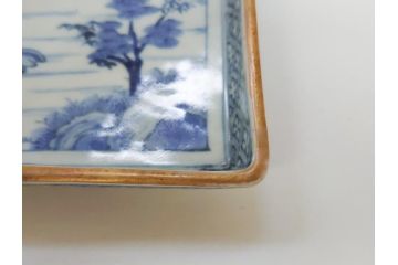 江戸期　大明萬暦年製　古伊万里　染付　4.9寸　約15cm　角皿5客セット(上手物、山水、金継ぎ、和食器、4寸9分)(R-063313)