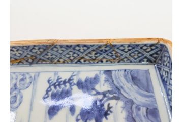 江戸期　大明萬暦年製　古伊万里　染付　4.9寸　約15cm　角皿5客セット(上手物、山水、金継ぎ、和食器、4寸9分)(R-063313)