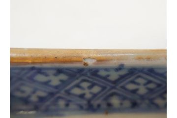 江戸期　大明萬暦年製　古伊万里　染付　4.9寸　約15cm　角皿5客セット(上手物、山水、金継ぎ、和食器、4寸9分)(R-063313)