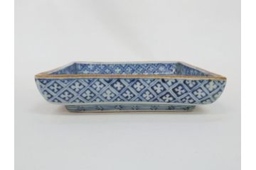 江戸期　大明萬暦年製　古伊万里　染付　4.9寸　約15cm　角皿5客セット(上手物、山水、金継ぎ、和食器、4寸9分)(R-063313)