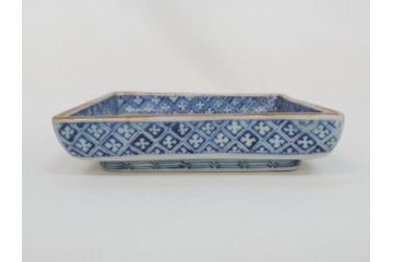江戸期　大明萬暦年製　古伊万里　染付　4.9寸　約15cm　角皿5客セット(上手物、山水、金継ぎ、和食器、4寸9分)(R-063313)
