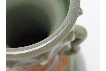 江戸〜明治　三田焼　青磁　双耳　高さ30.5cm　花瓶(花器、花入、壺、壷)(R-063314)