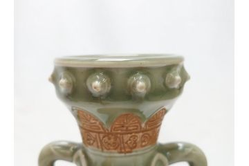江戸〜明治　三田焼　青磁　双耳　高さ30.5cm　花瓶(花器、花入、壺、壷)(R-063314)