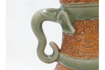 江戸〜明治　三田焼　青磁　双耳　高さ30.5cm　花瓶(花器、花入、壺、壷)(R-063314)