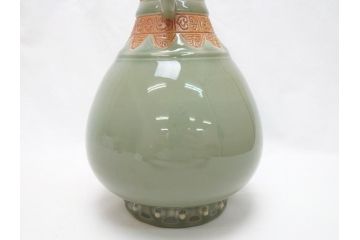 江戸〜明治　三田焼　青磁　双耳　高さ30.5cm　花瓶(花器、花入、壺、壷)(R-063314)