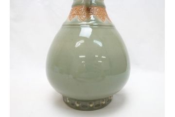 江戸〜明治　三田焼　青磁　双耳　高さ30.5cm　花瓶(花器、花入、壺、壷)(R-063314)