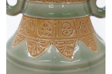 江戸〜明治　三田焼　青磁　双耳　高さ30.5cm　花瓶(花器、花入、壺、壷)(R-063314)