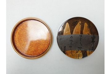 高盛蒔絵　船橋蒔絵　迎舟　山崎博　内梨子地　洗練された意匠が目を惹く香合(共箱付き、漆器、香道具、茶道具、小物入れ)(R-063319)