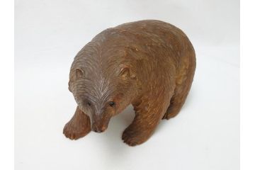 古い　アイヌ　ガラス目　木彫りの熊(ディスプレイ、置物、くま、クマ)(R-063321)