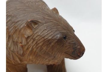 古い　アイヌ　ガラス目　木彫りの熊(ディスプレイ、置物、くま、クマ)(R-063321)