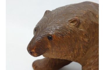 古い　アイヌ　ガラス目　木彫りの熊(ディスプレイ、置物、くま、クマ)(R-063321)