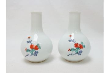 明治〜大正　時代物　角福　柿右衛門　酒器　染付　渦福　徳利2本・猪口10客(和食器、とっくり、おちょこ)(R-063322)